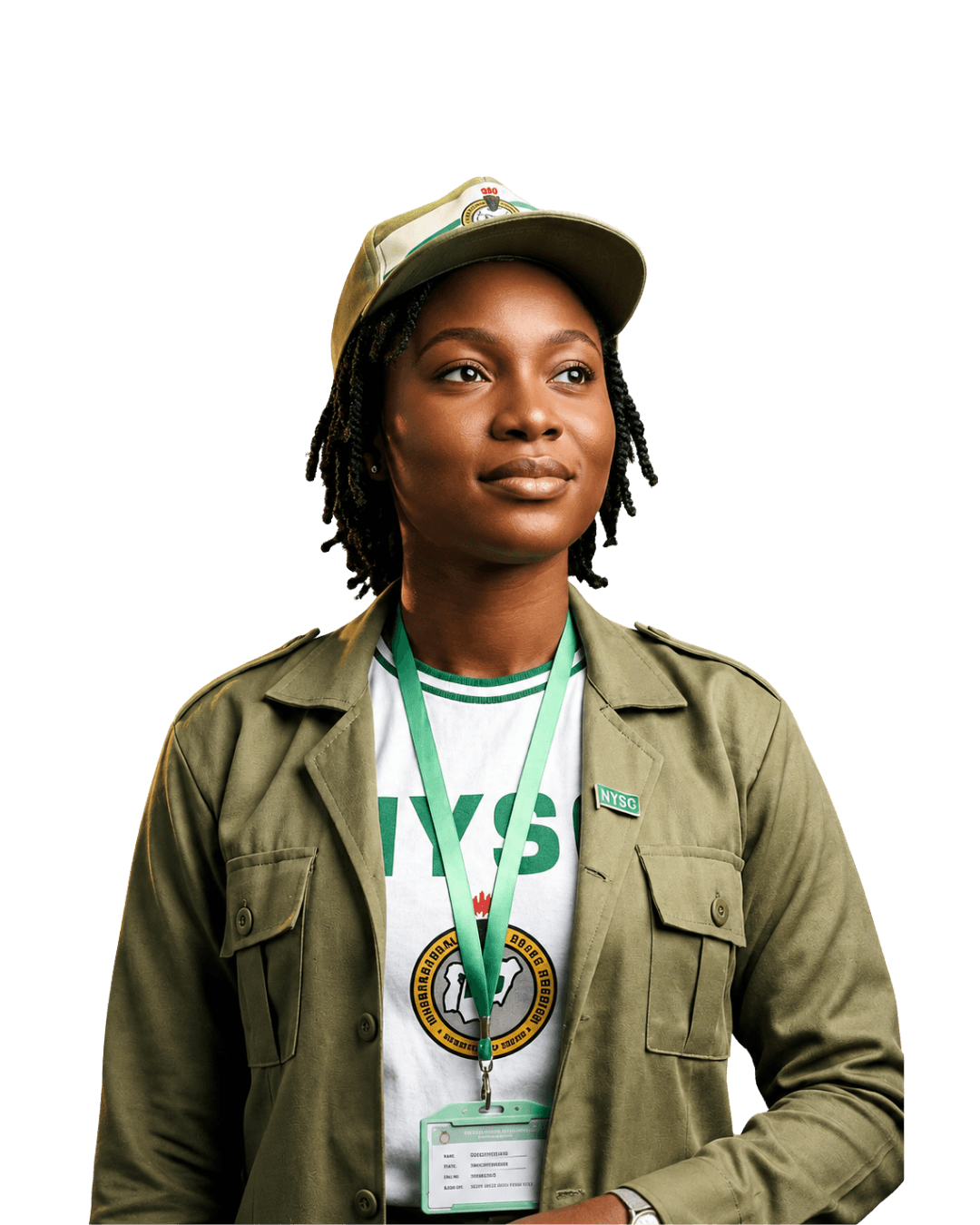 NYSC Corps Member wearing uniform — Lalitah Green hero model